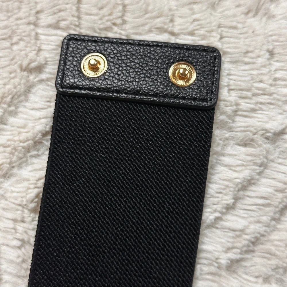 Vince Camuto Statement Belt Black Stretch Gold Chain,  Snaps in Back, S/M NWT